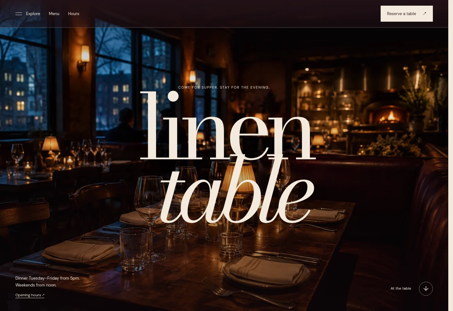 Linen Table website design preview